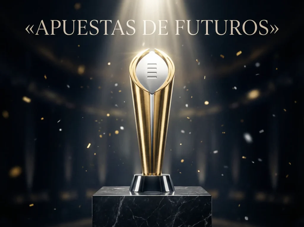 Trofeo de campeonato nacional de fútbol americano universitario sobre pedestal iluminado