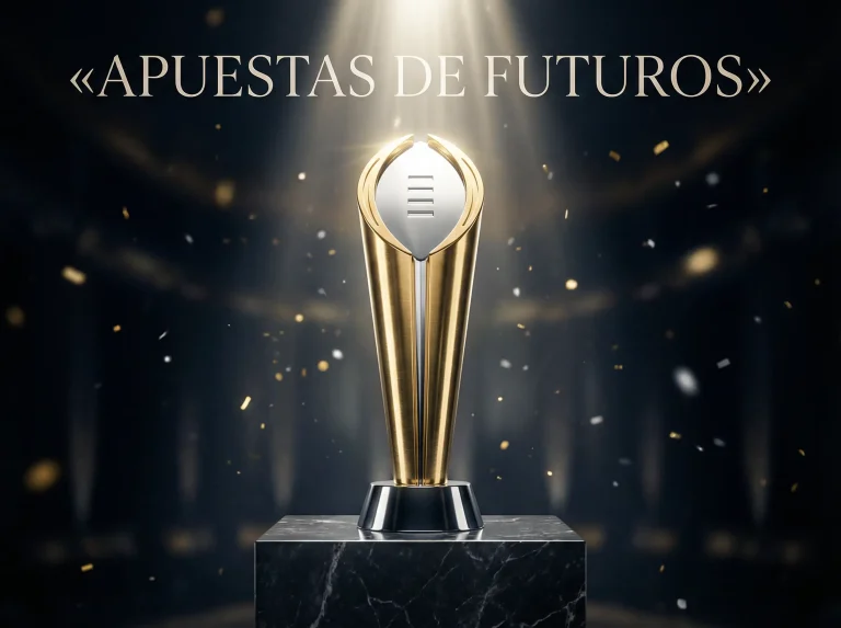 Trofeo de campeonato nacional de fútbol americano universitario sobre pedestal iluminado