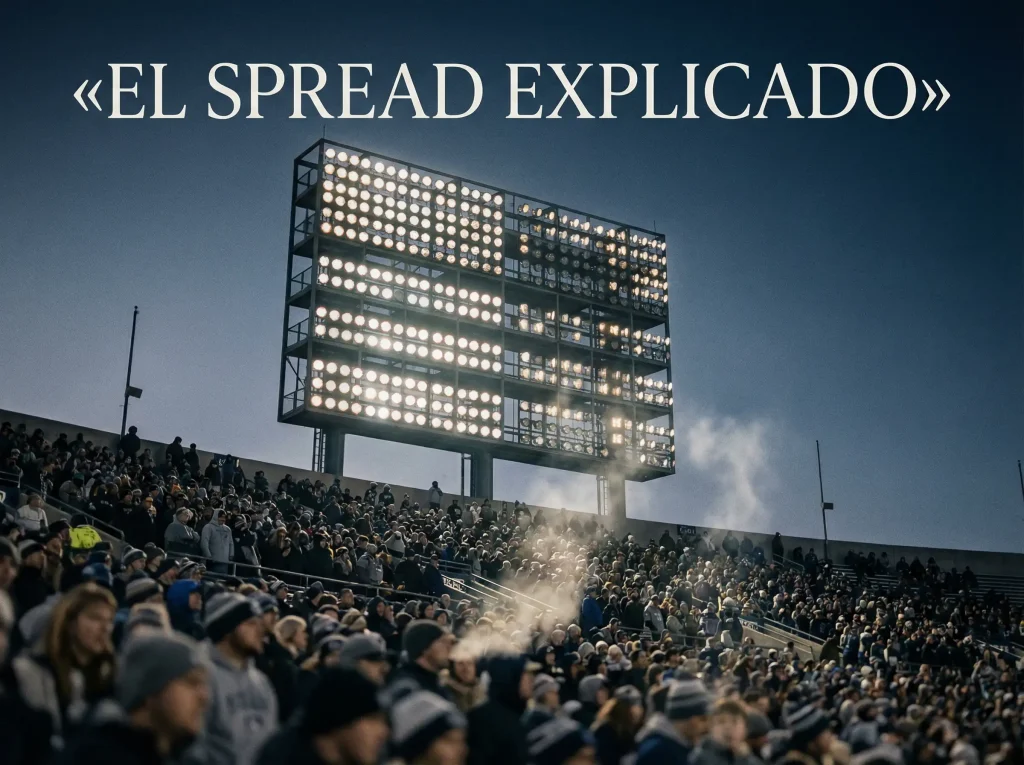 Marcador de estadio mostrando diferencial de puntos en partido de fútbol americano universitario