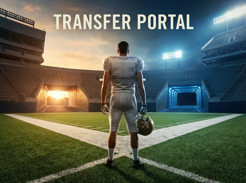 Jugador de fútbol americano universitario cambiando de equipo en el transfer portal